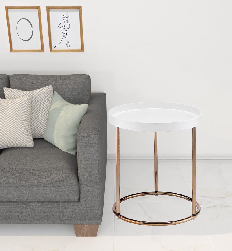 Homezia 22" Copper And White Solid Wood And Steel Round End Table