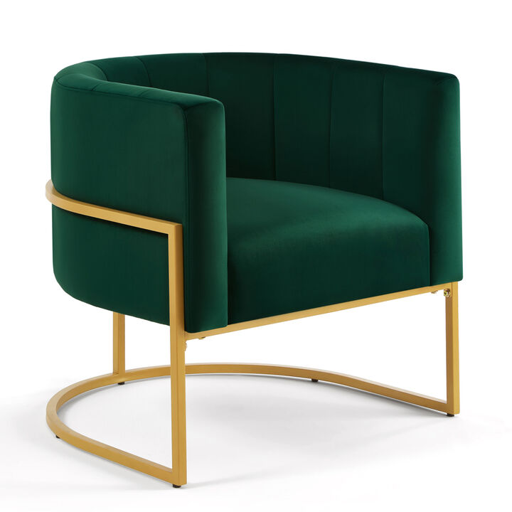 Upholstered Velvet Accent Chair with Golden Metal Stand, Mid Century Living Room Leisure Chair with Curve Backrest Jade( Emerald)