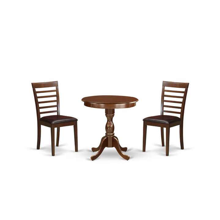 East West Furniture - ESML3-MAH-LC - 3-Pc Kitchen Dining Set - 2 Dining Room Chairs and 1 Modern Dining Table (Mahogany Finish)