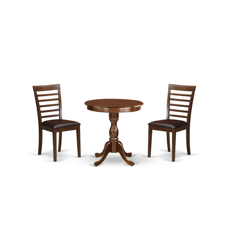 East West Furniture - ESML3-MAH-LC - 3-Pc Kitchen Dining Set - 2 Dining Room Chairs and 1 Modern Dining Table (Mahogany Finish)