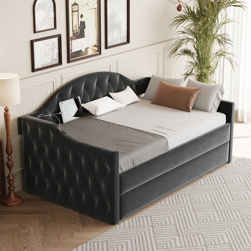 Merax Tufted Upholstered Daybed with Trundle