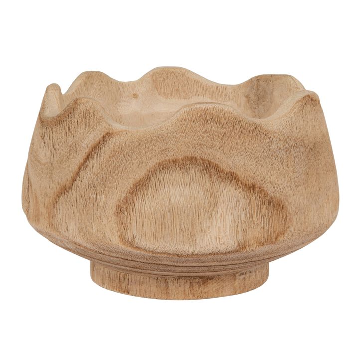 Scalloped Edge Paulownia Wood Decorative Bowl, Natural Finish