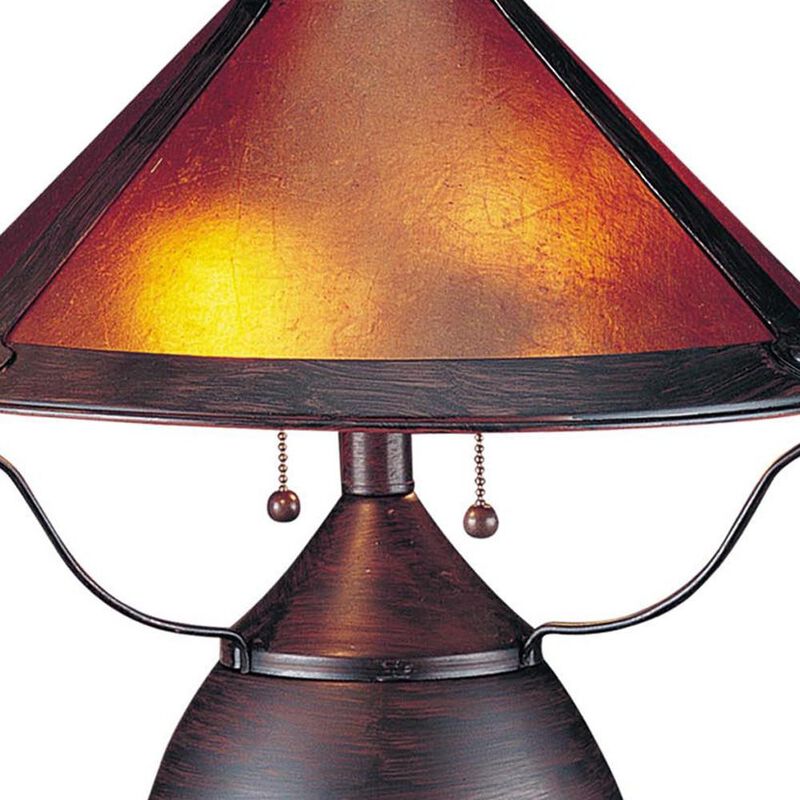 Hivvago 17" Rust Metal Two Light Round Table Lamp With Amber Empire Shade