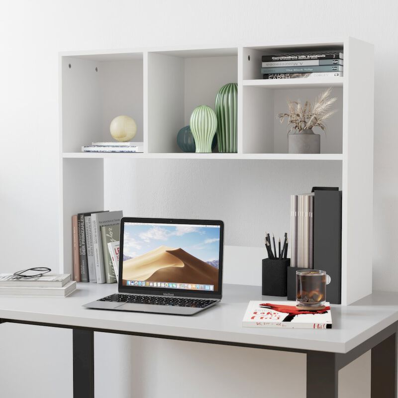 Flash Furniture Lotus Desktop Bookshelf Storage Organizer with Multiple Cubbies in White image number 6