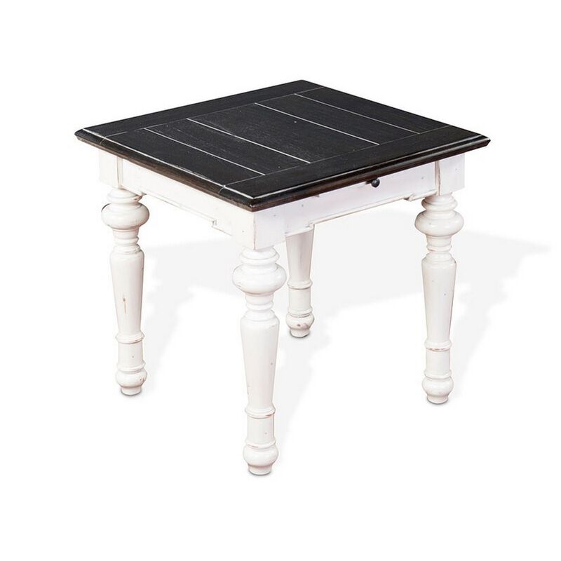 Kiyan End Table, 1 Drawer, Off White, Dark Brown Mahogany, 24 Inch