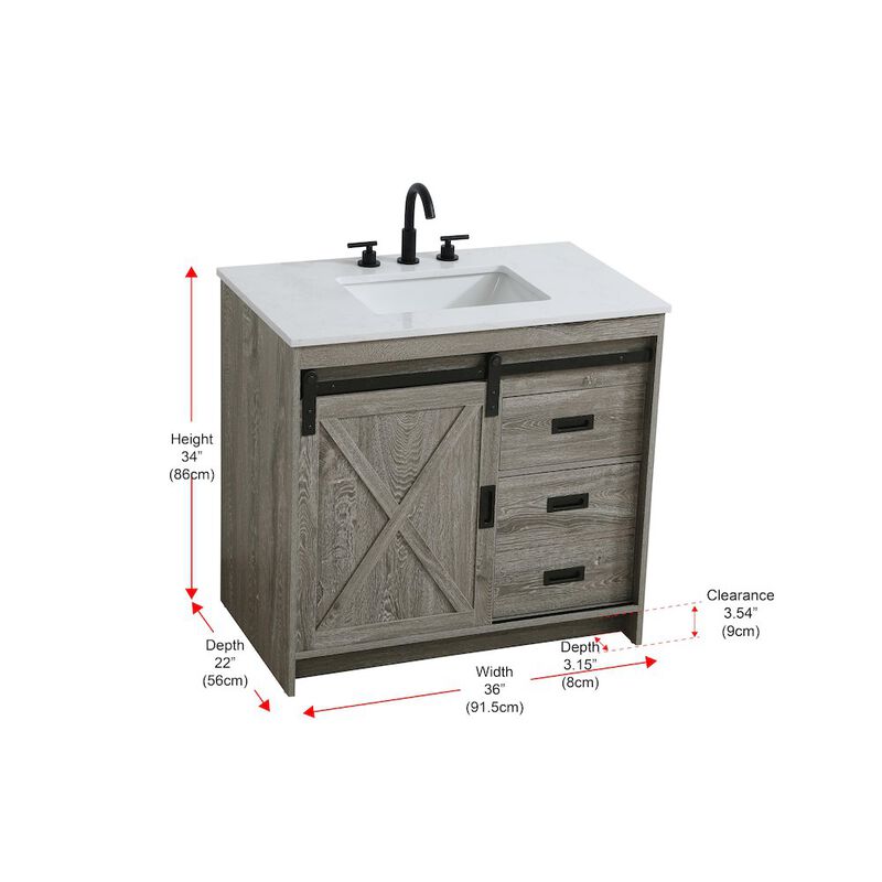 Elegant Kitchen and Bath Austin 36 Inch Single Bathroom Vanity In Rustic Grey