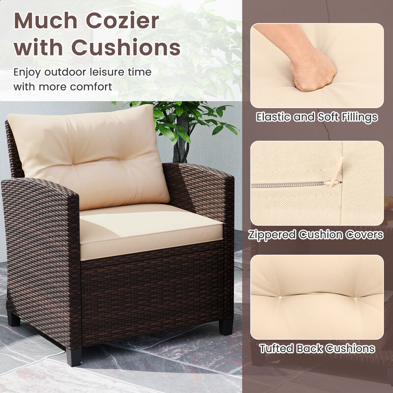 3 Piece Patio Sofa Set Wicker Chairs and Coffee Table with Storage