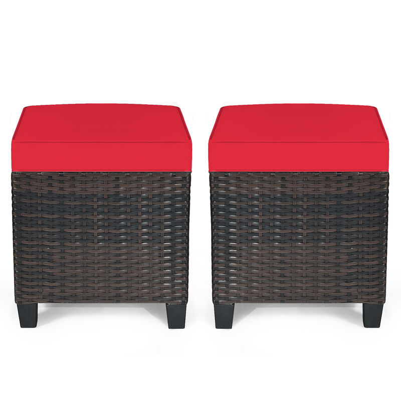 2 Pieces Patio Rattan Ottoman Set with Removable Cushions