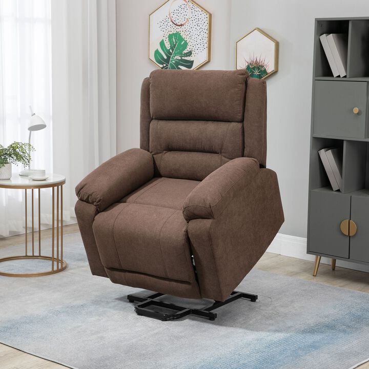 Electric Power Lift Chair with Massage, Oversized Living Room Recliner with Remote Control, and Side Pockets, Brown
