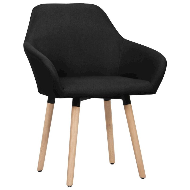 Dining Chair Set of 2 Black Polyester Fabric and Solid Wood Legs