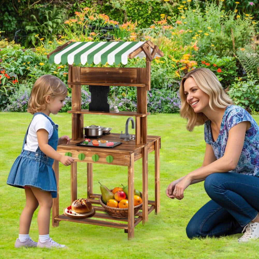 Hivvago Double-Sided Mud Kitchen with Canopy and Chalkboard for 3+