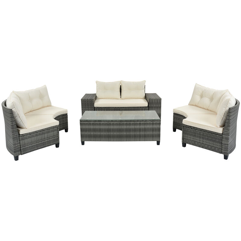 Merax 8-pieces Outdoor Wicker Round Sofa Set，Curved Sofa Set With Rectangular Coffee Table