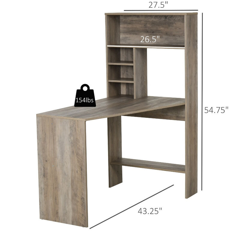 Nordic Style Wooden Computer Desk Workstation PC Laptop Writing Table with Hutches Storage Shelf Grey image number 3