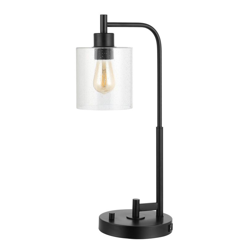 Axel Iron/Seeded Glass Farmhouse Industrial USB Charging LED Task Lamp