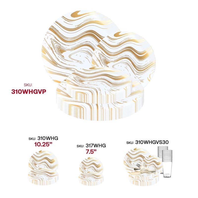 White with Gold Waves Plastic Dinnerware Value Set (120 Sets) image number 6