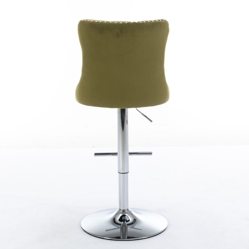 Streamdale Swivel Velvet Barstools, Adjustable Height, Set of 2, Olive Green image number 7