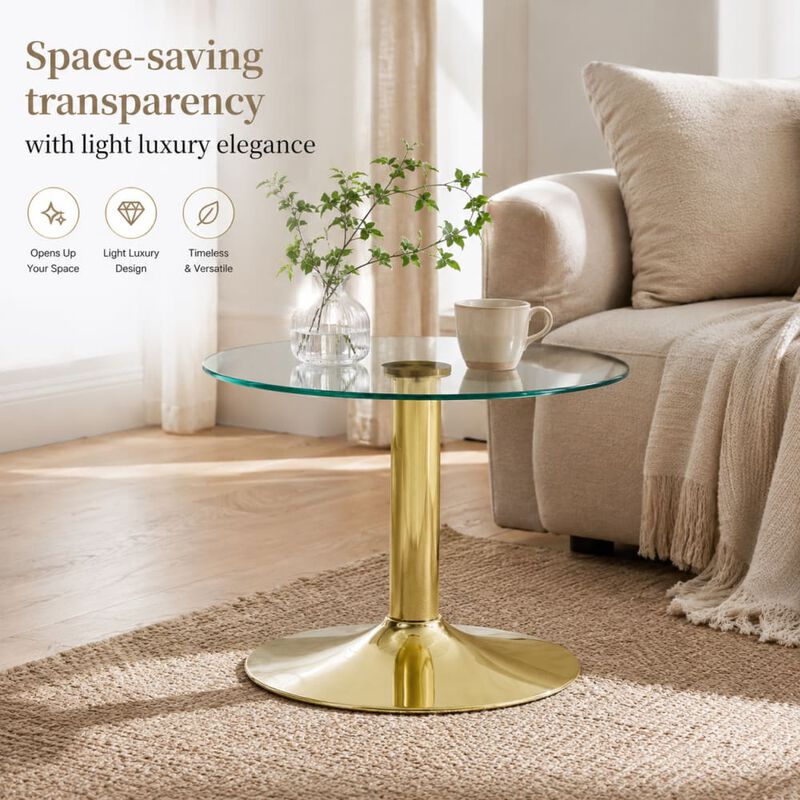 GOODSILO Round Tempered Glass Coffee Table with Sturdy Metal Base Multi-Purpose Side Table for Living Room Balcony Study Small Apartment Friendly Home Furniture image number 4