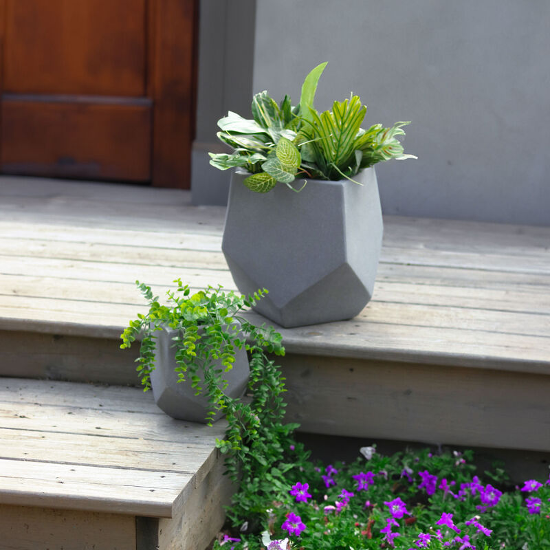 Sunnydaze 2-Piece Square-Top Cement Planters - Moondust