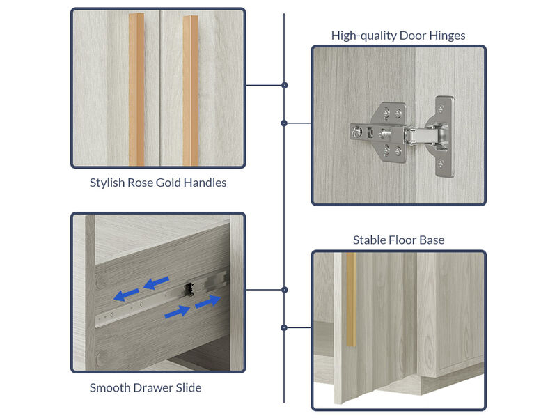 BELLEZE Sideboard Buffet Cabinet, 64.5" Modern Console Table with 3 Drawers and 2 Fluted Doors, Entryway Accent Storage Cabinet, Adjustable Shelves, Dining Room Living Room, White Sand