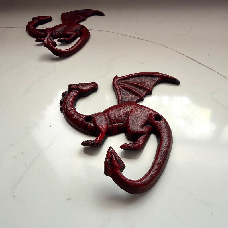 Set Of 3 Dragon Wall Hooks Red Rust Cast Iron Gothic 525 In Decorative image number 6