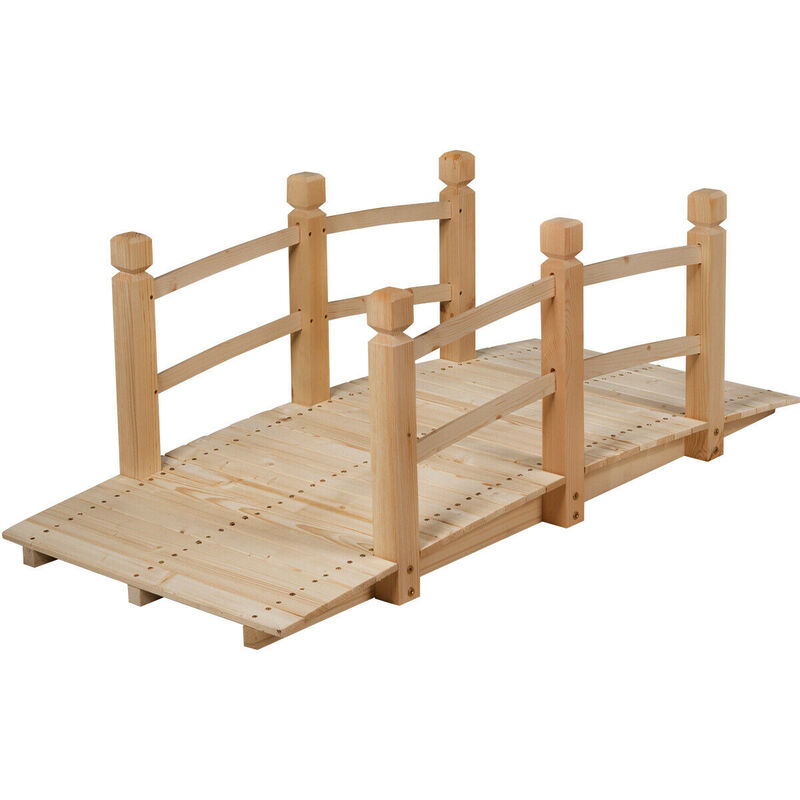 5 Feet Wooden Garden Bridge with Safety Rails-Natural image number 0