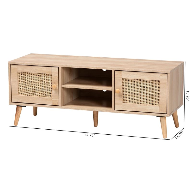 Baxton Studio Sebille  Light Brown Finished Wood 2 Door TV Stand with Natural Rattan image number 7