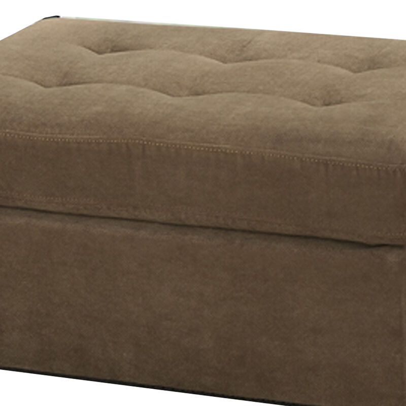 Cocktail Ottoman In Light Brown Waffle Suede Fabric-Benzara