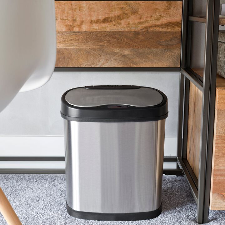 Ninestars 2-Piece Modern Set: 13.2 & 3.2-Gallon Oval Stainless Steel Motion Sensor Trash Cans