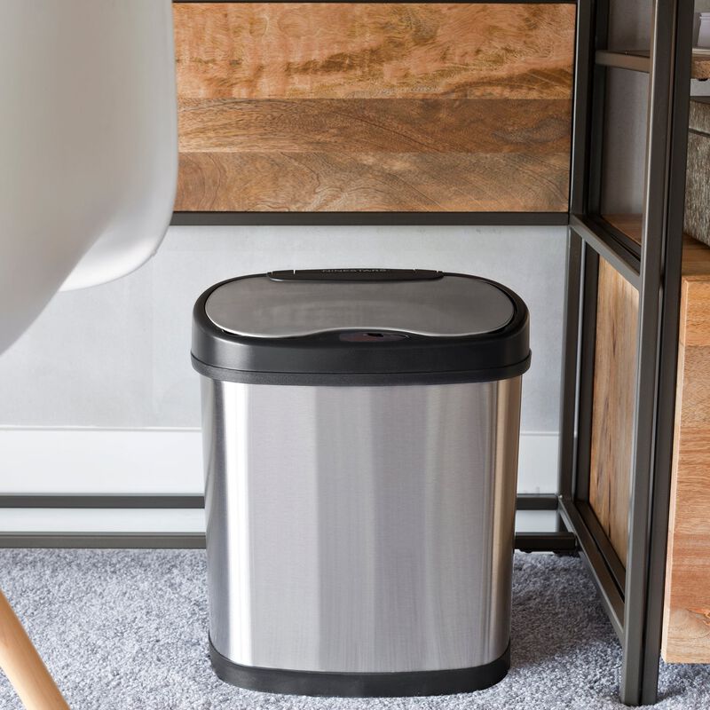 Ninestars 2-Piece Modern Set: 13.2 & 3.2-Gallon Oval Stainless Steel Motion Sensor Trash Cans image number 1