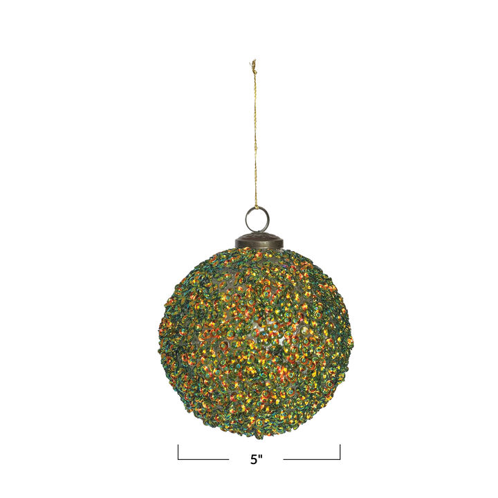 Multicolor Sequin Adorned Glass Ball Ornament