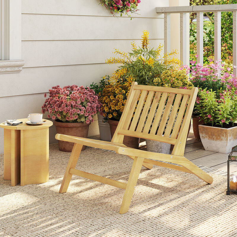 Outdoor Reclining Chair with Teak Wood Frame and Comfortable Backrest