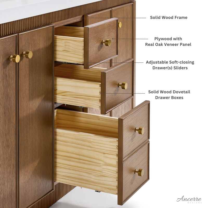 Aston 72 inch Bath Vanity Set in Chestnut Oak Finish with Alpine White Quartz Top image number 5
