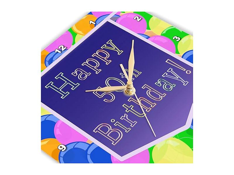 Balloons Purple Banner Happy Birthday Wall Clock 13 Inch Silent Home Decor image number 2