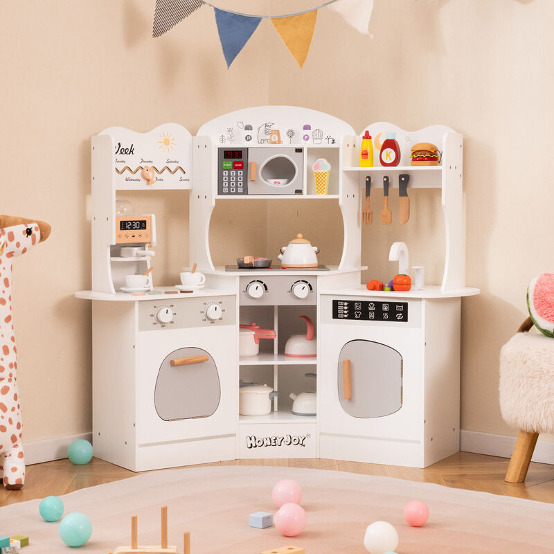 Multi-Feature Wooden Kitchen Set for Kids &ndash; Includes Slide, Coffee Machine, Sink & Stove