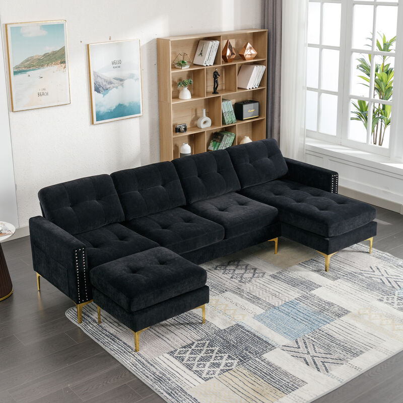 Merax Modular Convertible Sectional Sofa Velvet Couch