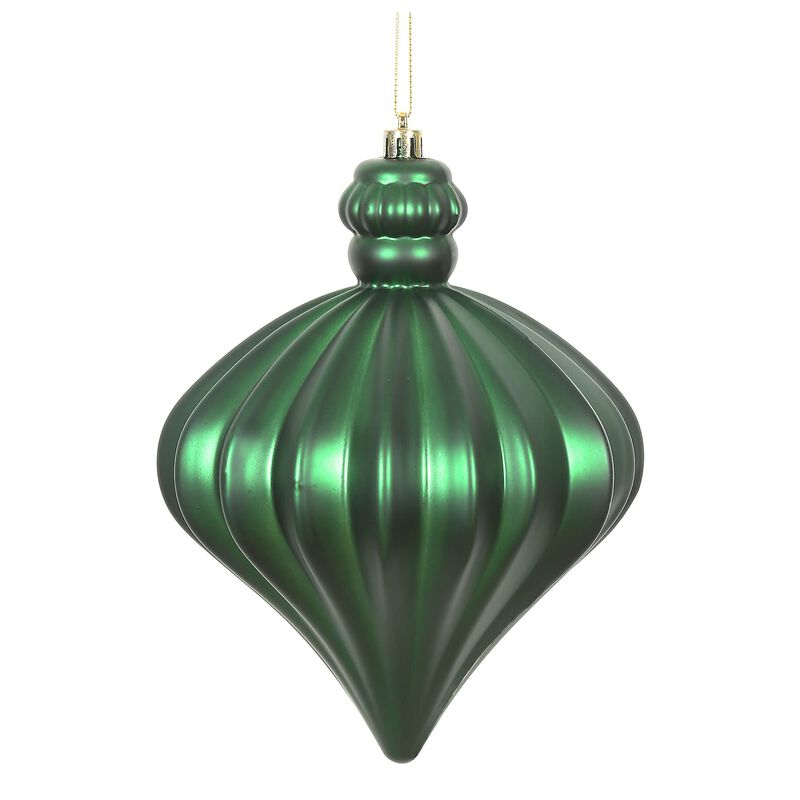 Vickerman 6" Emerald Matte Onion Drop Christmas Ornament. There are 4 Ornaments per Pack. image number 0