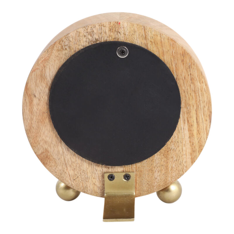 7x6" Round Footed Clock With Brass Details, Natura image number 3