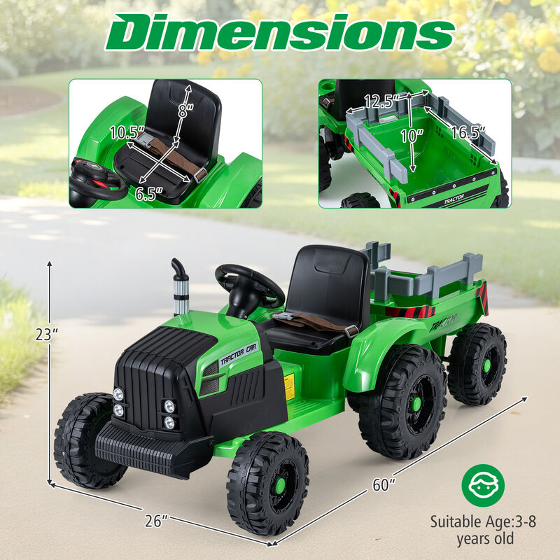 Kids 24V Ride On Tractor Electric Vehicle with Trailer and Remote Control image number 2