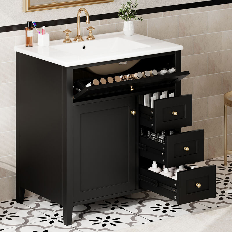 Merax Bathroom Storage Vanity with Left Adjustable Shelving Cabinet & 3 Right Smooth-Glide Drawers image number 2
