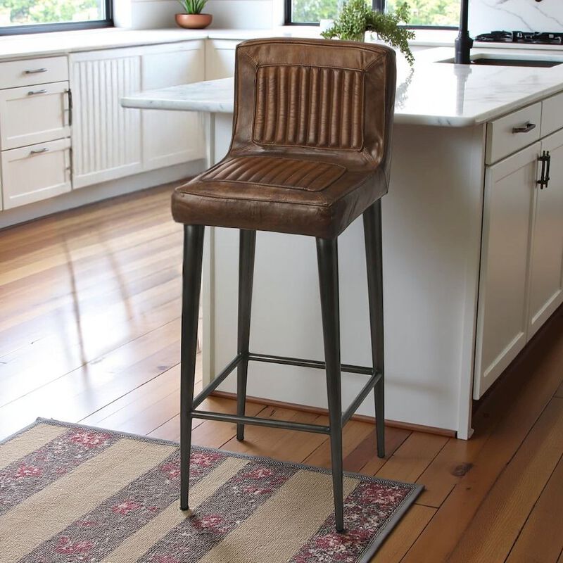 Starlight Canyon Home Brown Leather Bar Stool &ndash; Bar Height Stool for Kitchen Island Seating
