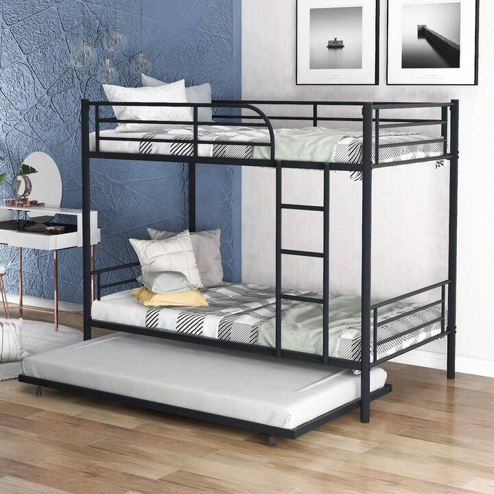 Hivvago Twin over Twin Bunk bed with Trundle Bed in Black Metal Finish