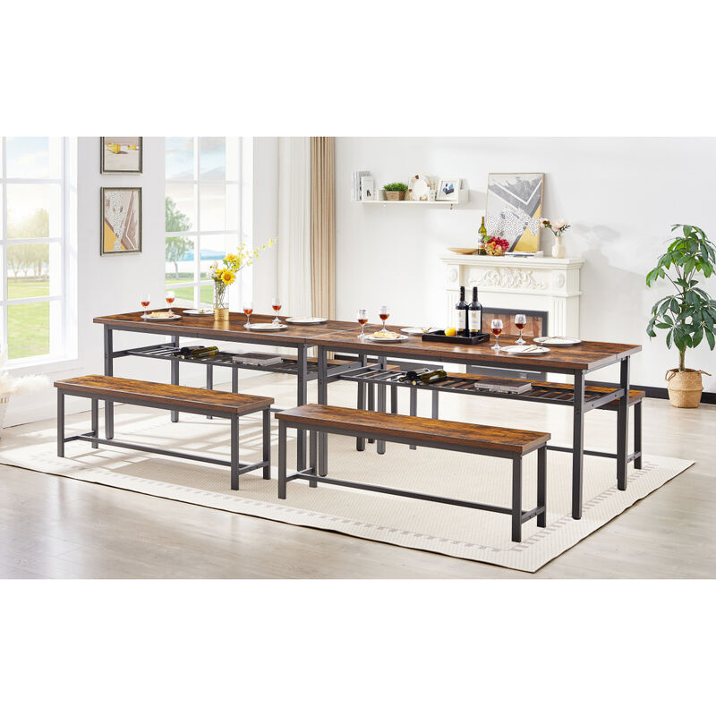 Oversized dining table set for 6, 3-Piece Kitchen Table with 2 Benches, Dining Room Table Set for Home Kitchen, Restaurant, Rustic Brown,67" L x 31.5" W x 31.7" H