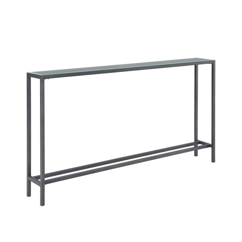 HomeRoots 56" Silver and Gunmetal Mirrored Glass and Metal Console Table image number 3