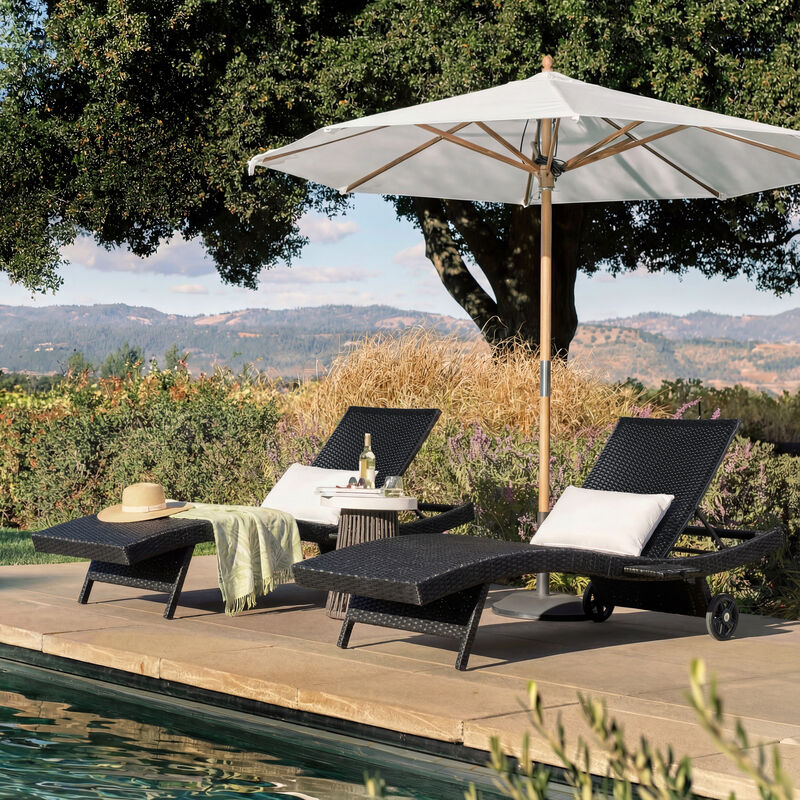 Whisen Patio Lounge Chairs with Rolling Wheels, Pull-out Side Table, Adjustable Backrest image number 1