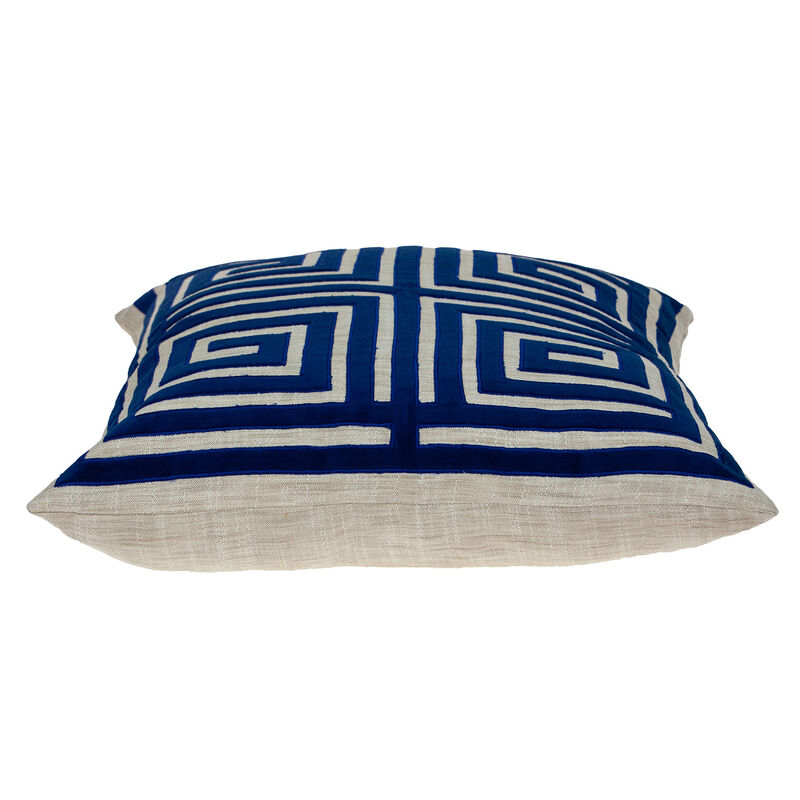 HomeRoots 22" Beige and Blue Poly Cotton Blend Throw Pillow with Embroidery and applique image number 2