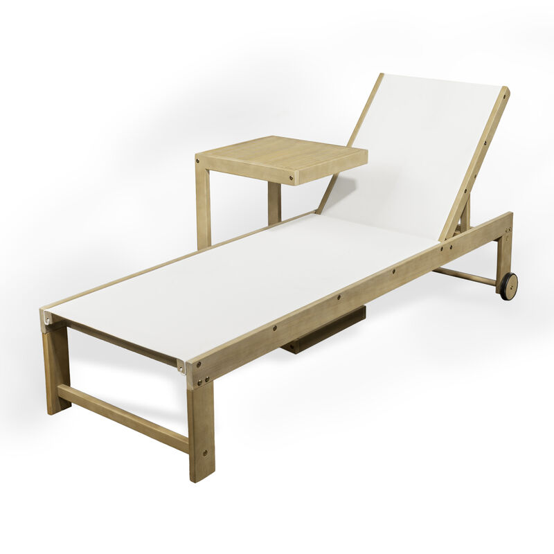 Trabuco Coastal Modern Acacia Wood Mesh 3-Position Outdoor foldable Chaise Lounge Set with Side Table