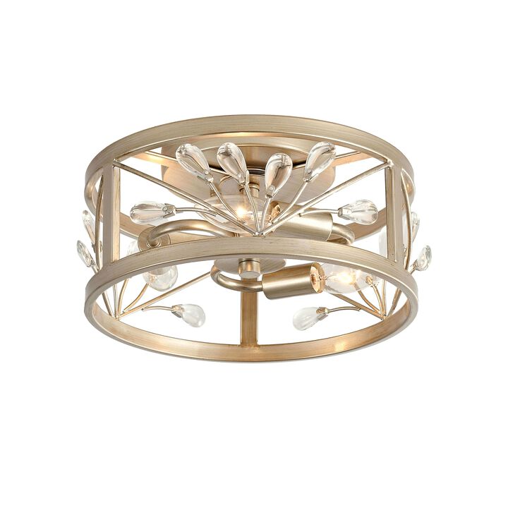 Gisela 3-Light Brushed Champagne Silver Metal Cage Drum Flush Mount