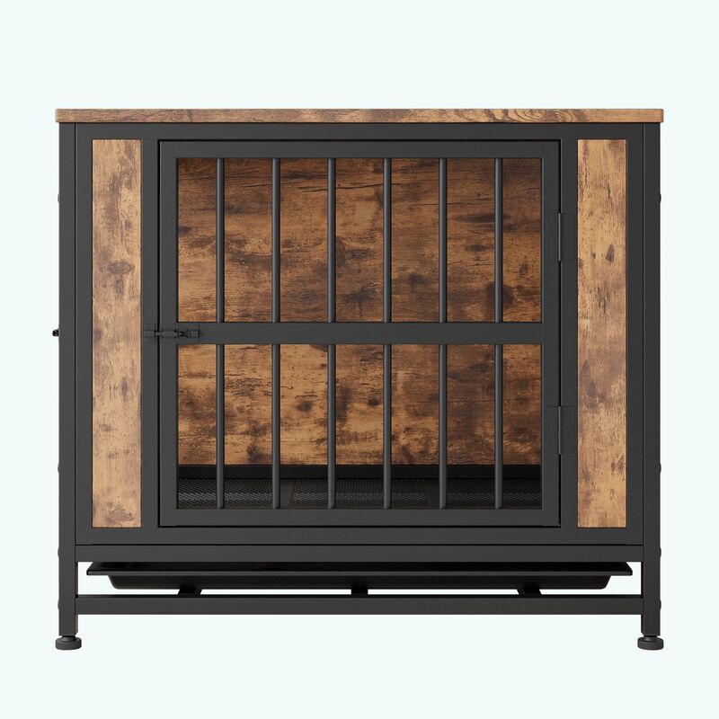 Clihome Wooden Dog Crate Table with 2 Sliding Doors and Thick Iron Door Frame image number 0