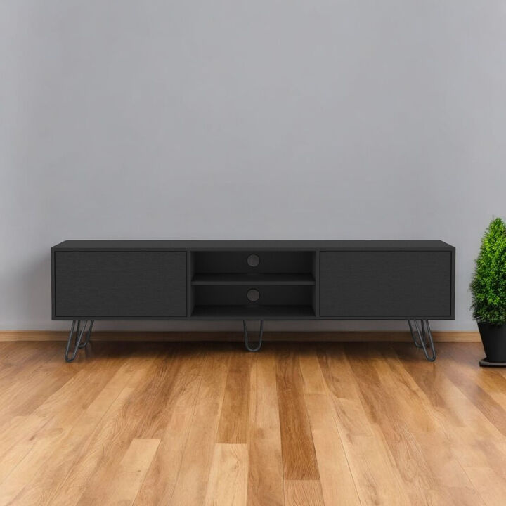 HomeRoots 71" Black Wood Enclosed And Open Storage TV Stand