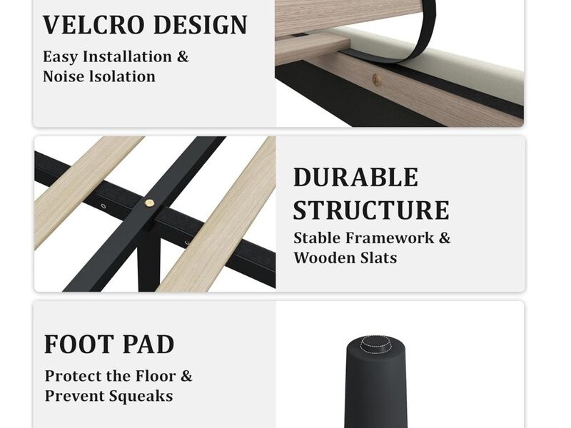 Queen Size Platform Bed Frame With Upholstered Velvet Headboard, Button Tufted & Rivet Design, Mattress Foundation With Wooden Slat Support, No Box Spring Needed, Noise Free, Easy Assembly